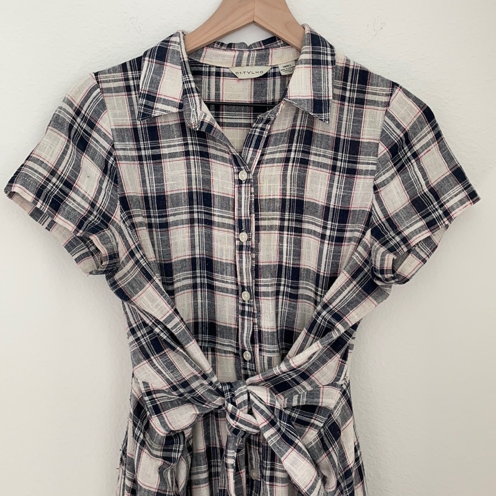 Anthropologie Buttondown Tie-Front Plaid Dress
